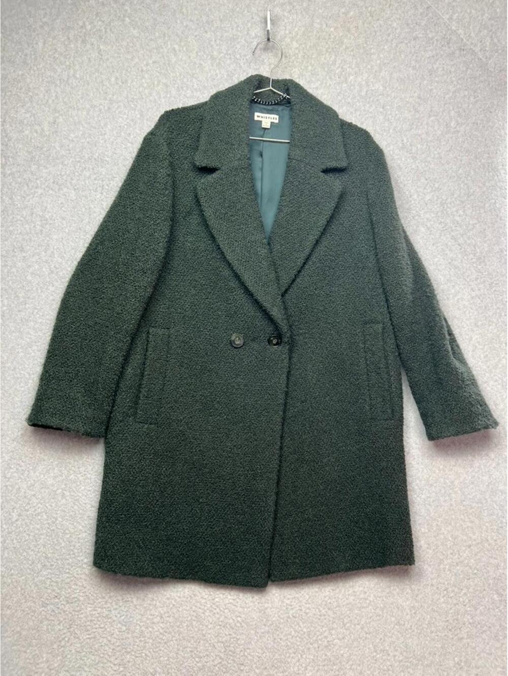 Whistles Boucle Wool Blend Double Breasted Pea Coat Oversized Jacket S Green